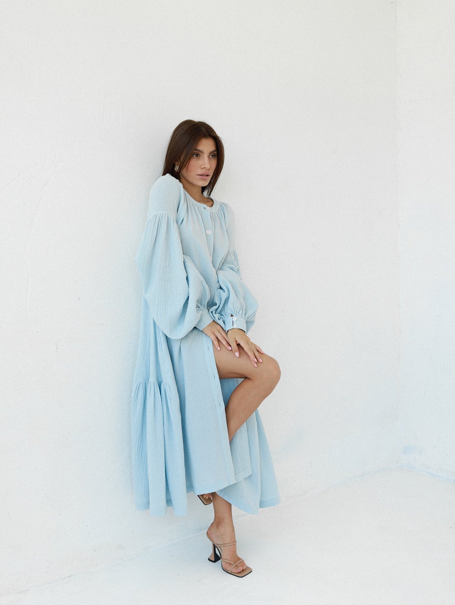 Universal Long Muslin Dress "Olenka" in Blue - NiSO