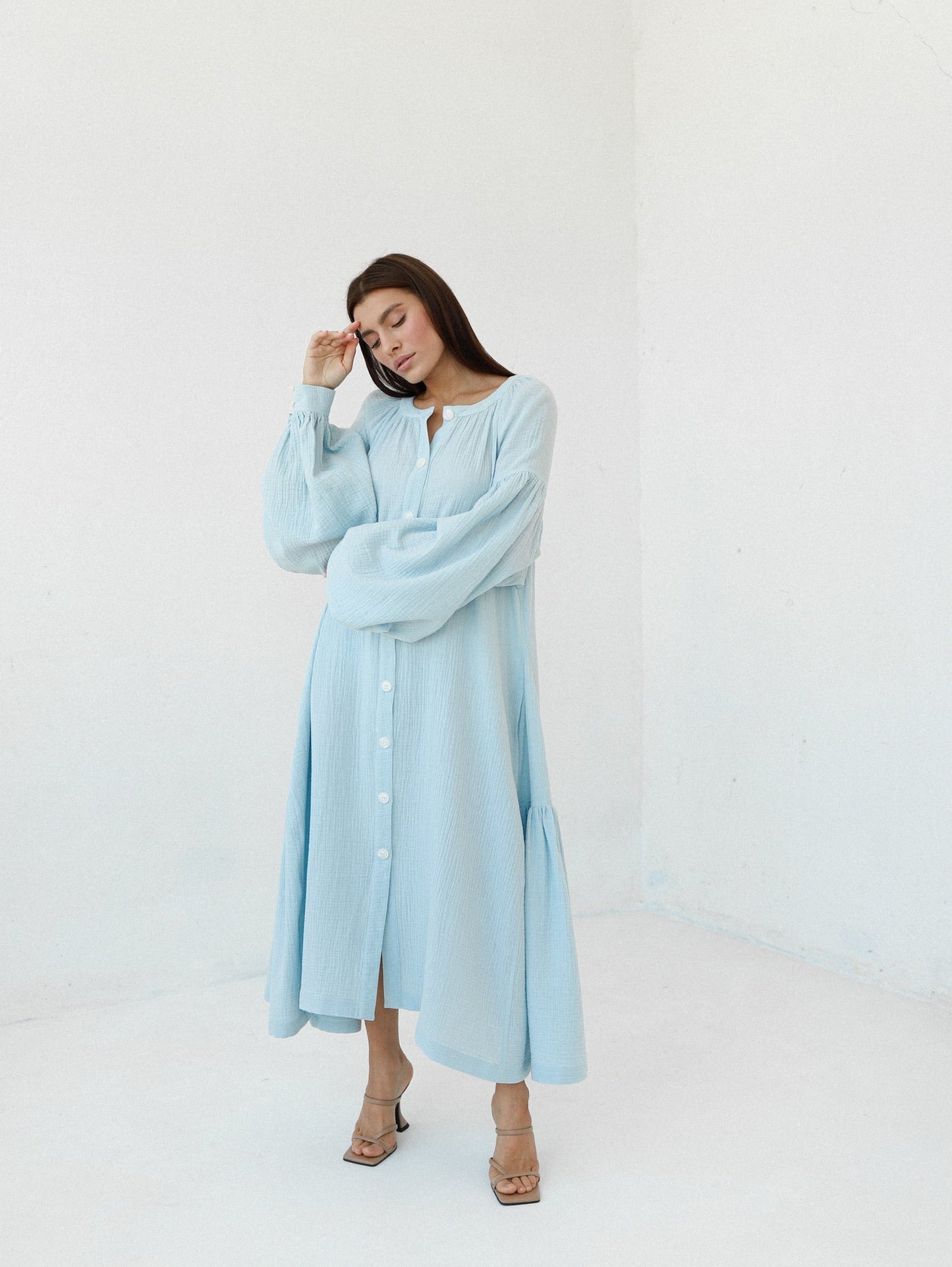 Universal Long Muslin Dress "Olenka" in Blue - NiSO