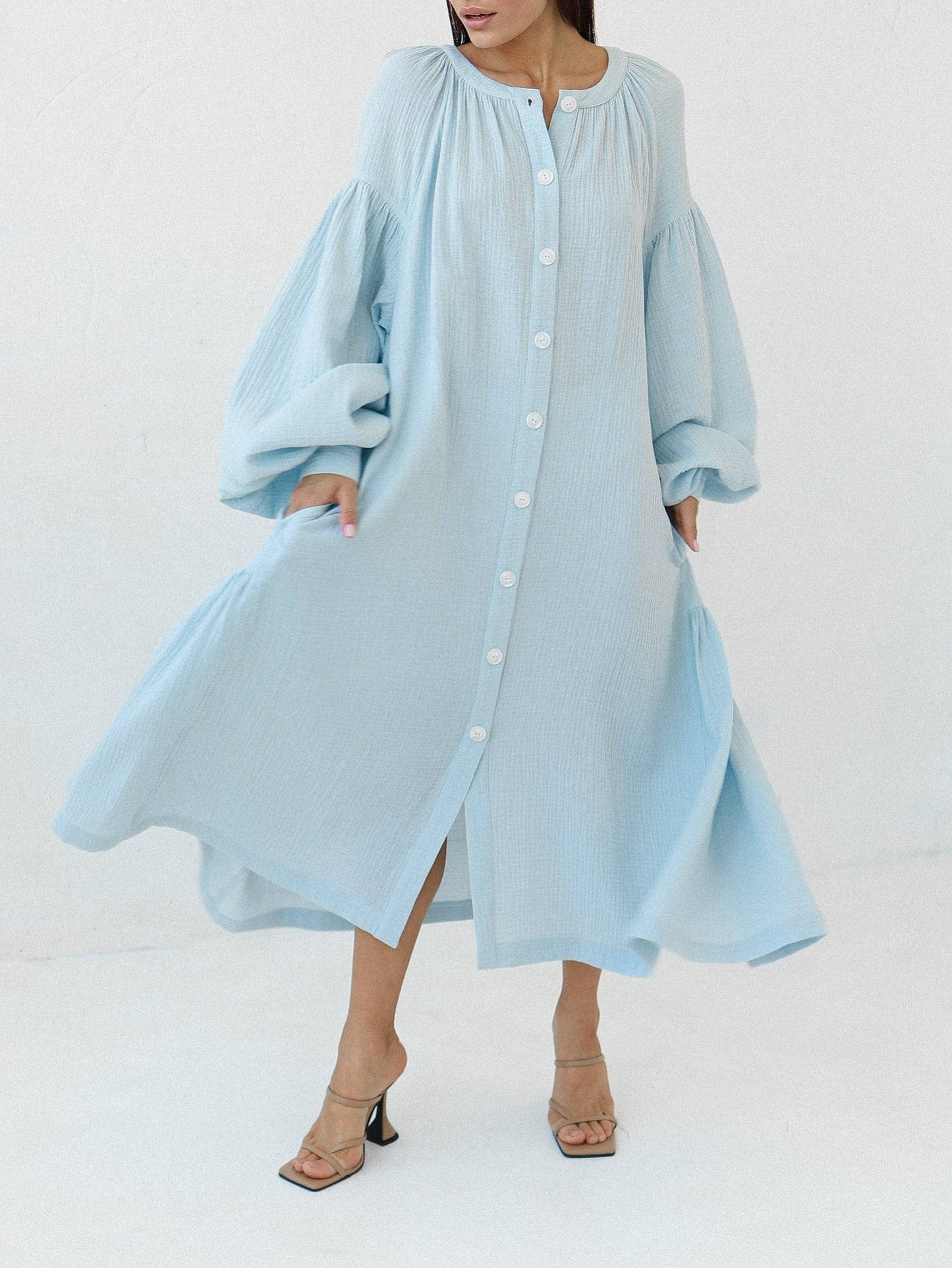 Universal Long Muslin Dress "Olenka" in Blue - NiSO