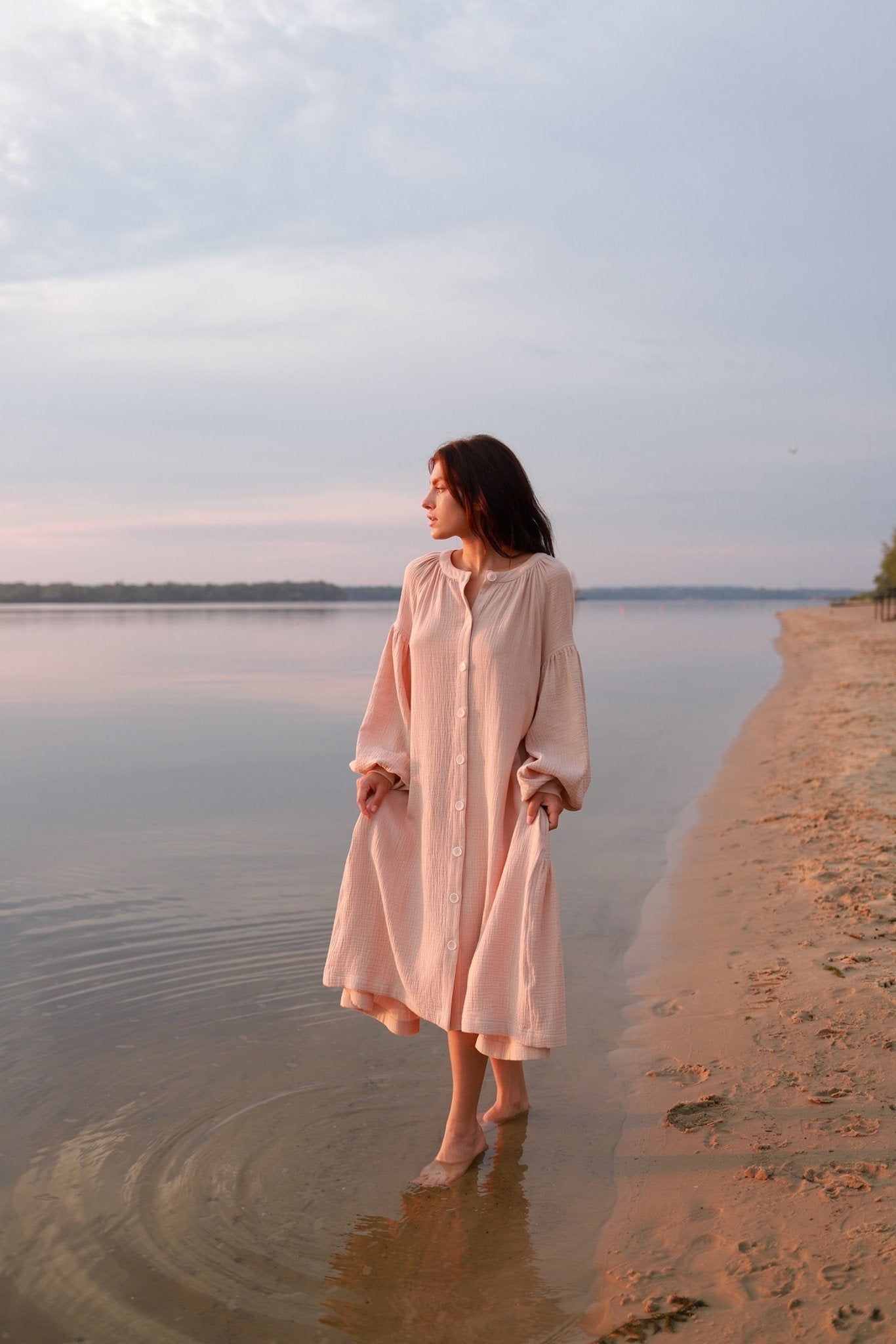 Universal Midi Muslin Dress "Olenka" in Powder - NiSO