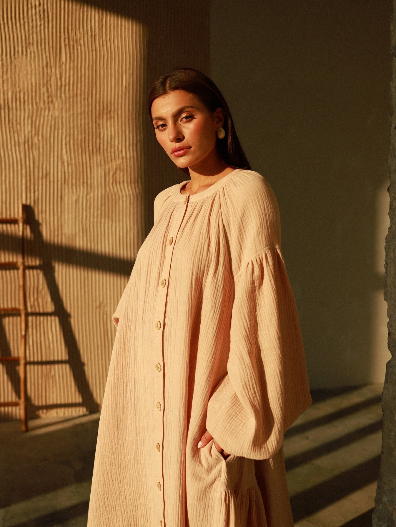 Universal Midi Muslin Dress "Olenka" in Powder - NiSO