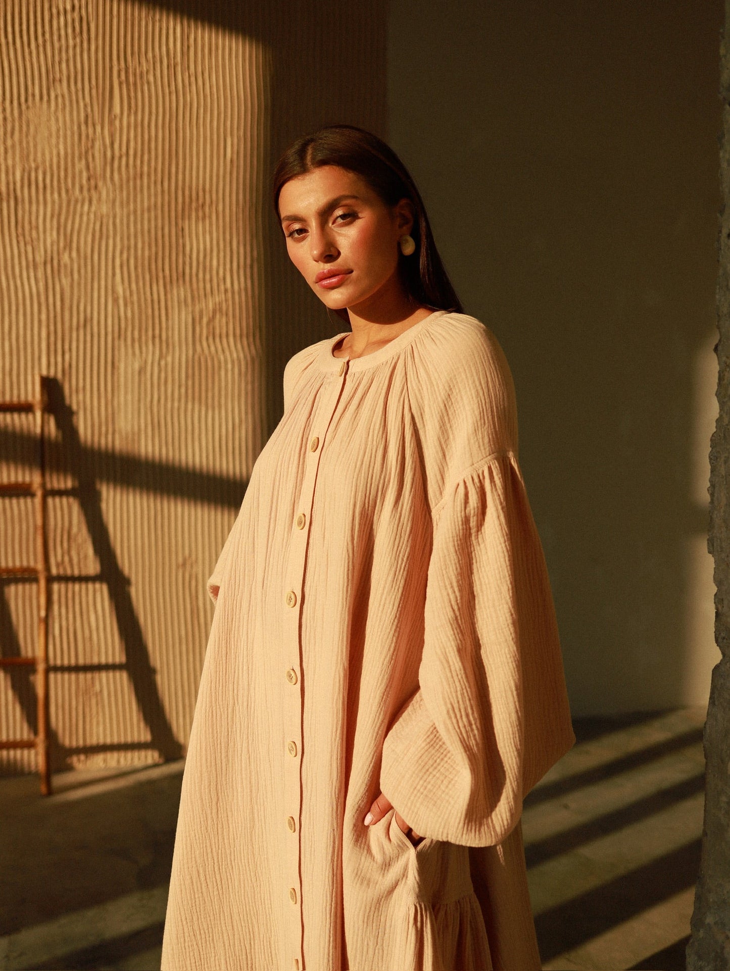 Universal Midi Muslin Dress "Olenka" in Powder - NiSO