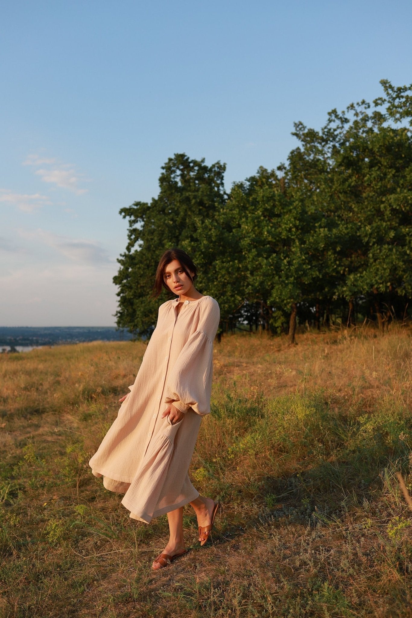 Universal Midi Muslin Dress "Olenka" in Powder - NiSO