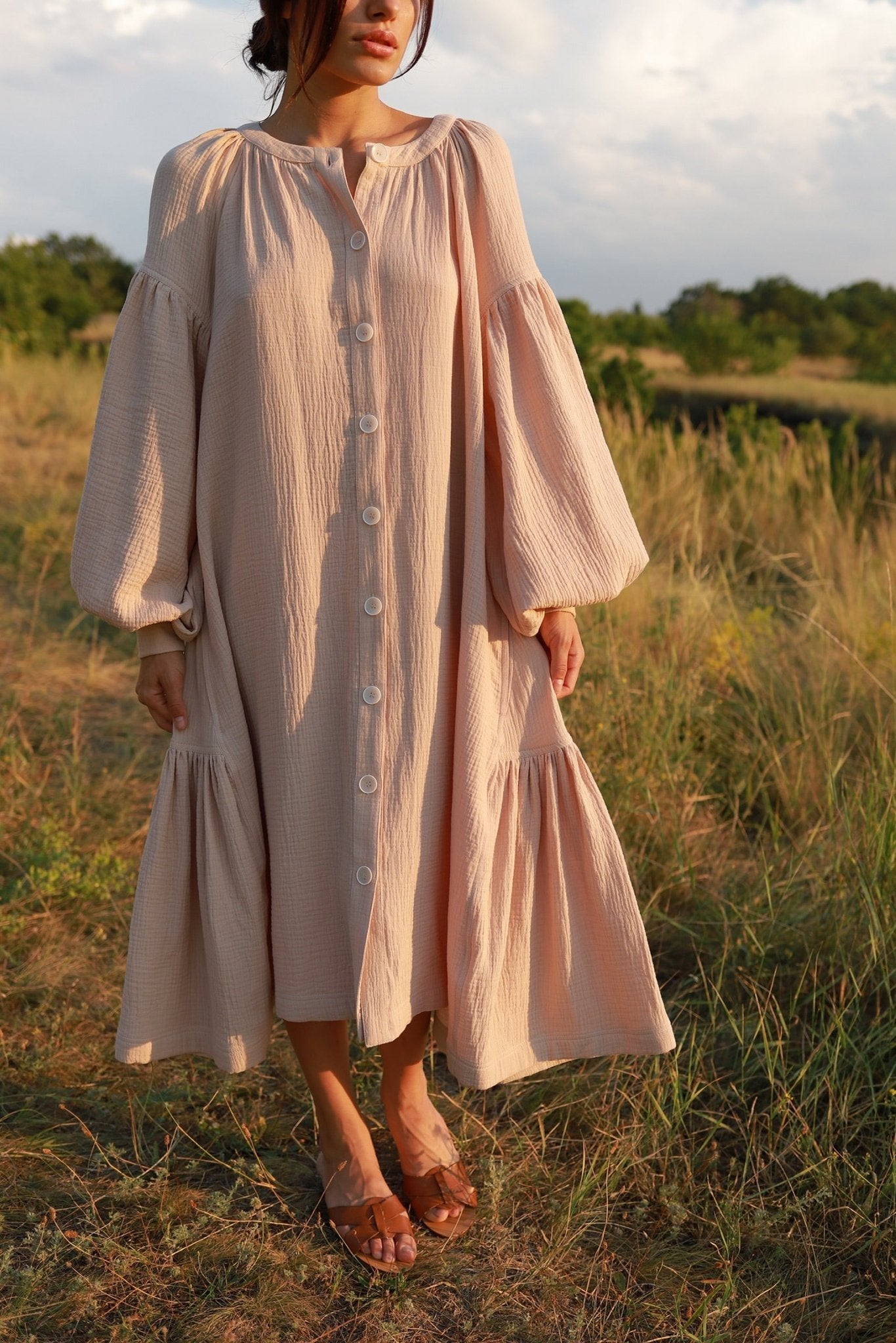 Universal Midi Muslin Dress "Olenka" in Powder - NiSO