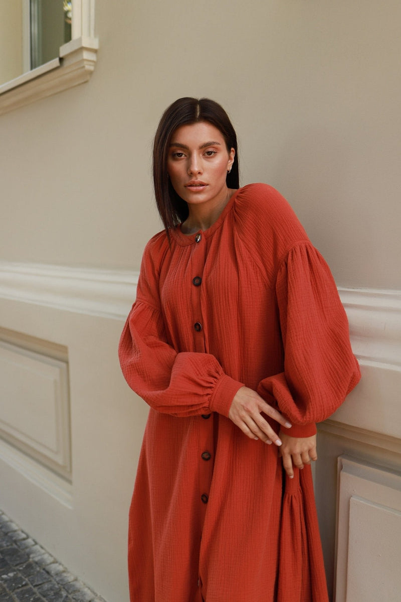 Universal Midi Muslin Dress "Olenka" in Teracote - NiSO