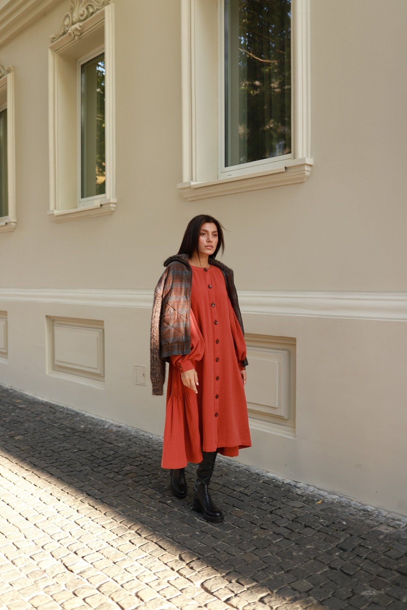 Universal Midi Muslin Dress "Olenka" in Teracote - NiSO