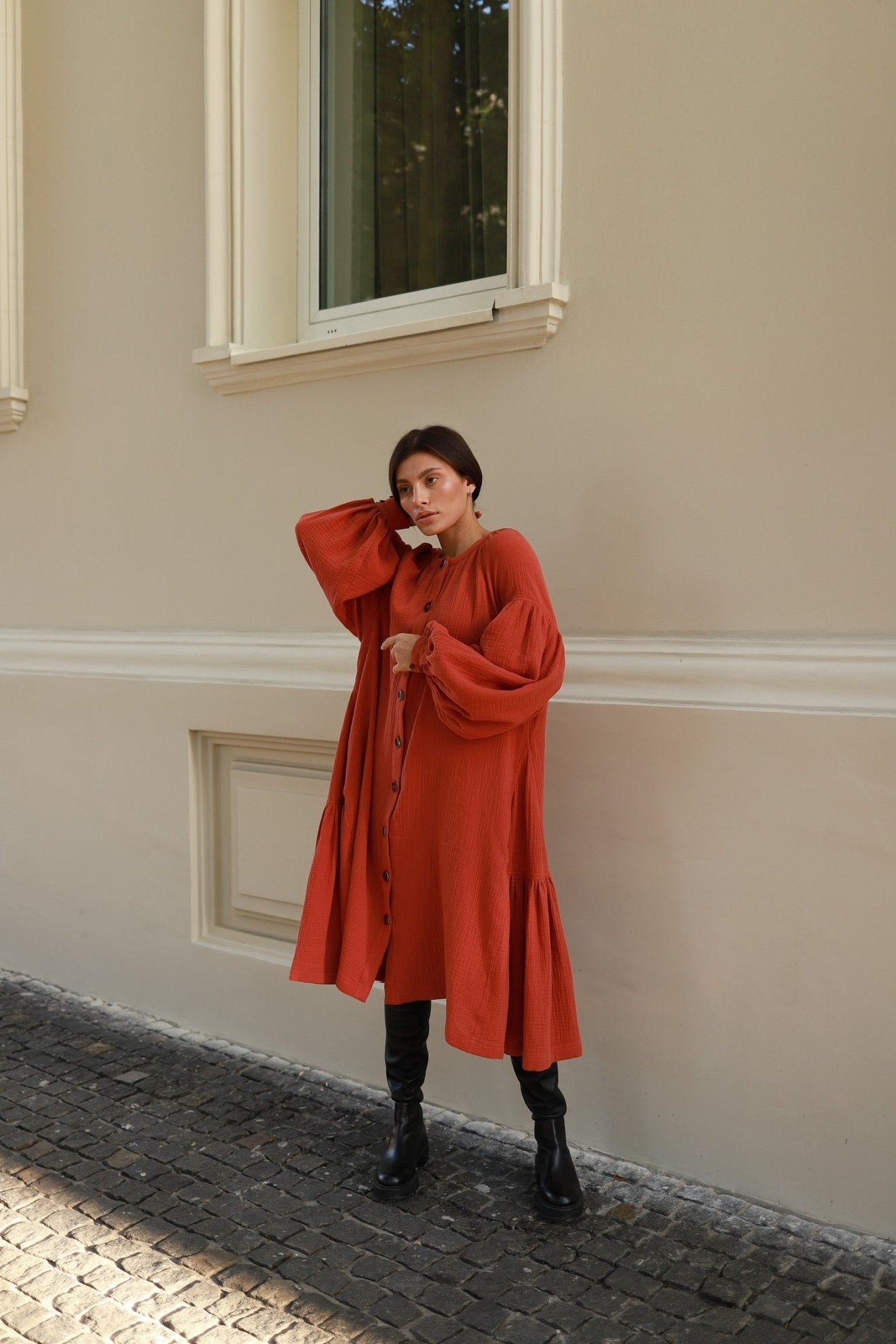 Universal Midi Muslin Dress "Olenka" in Teracote - NiSO