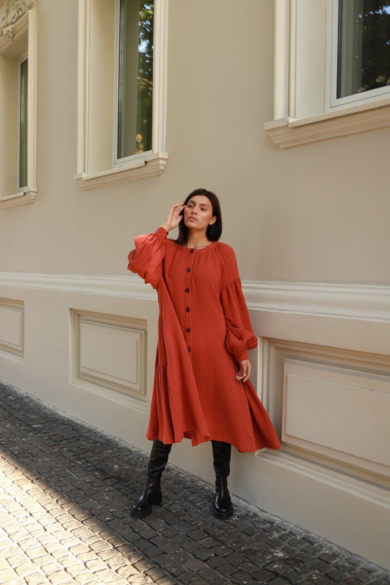 Universal Midi Muslin Dress "Olenka" in Teracote - NiSO