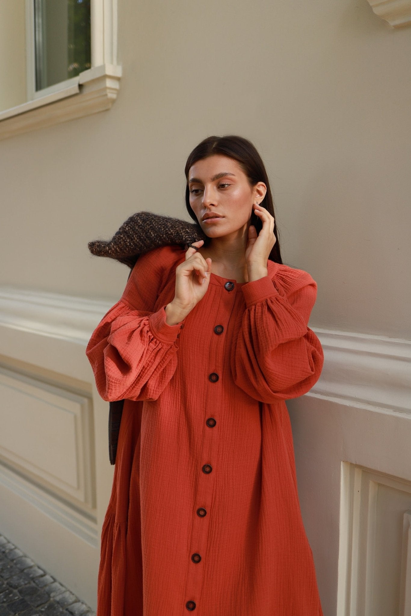 Universal Midi Muslin Dress "Olenka" in Teracote - NiSO