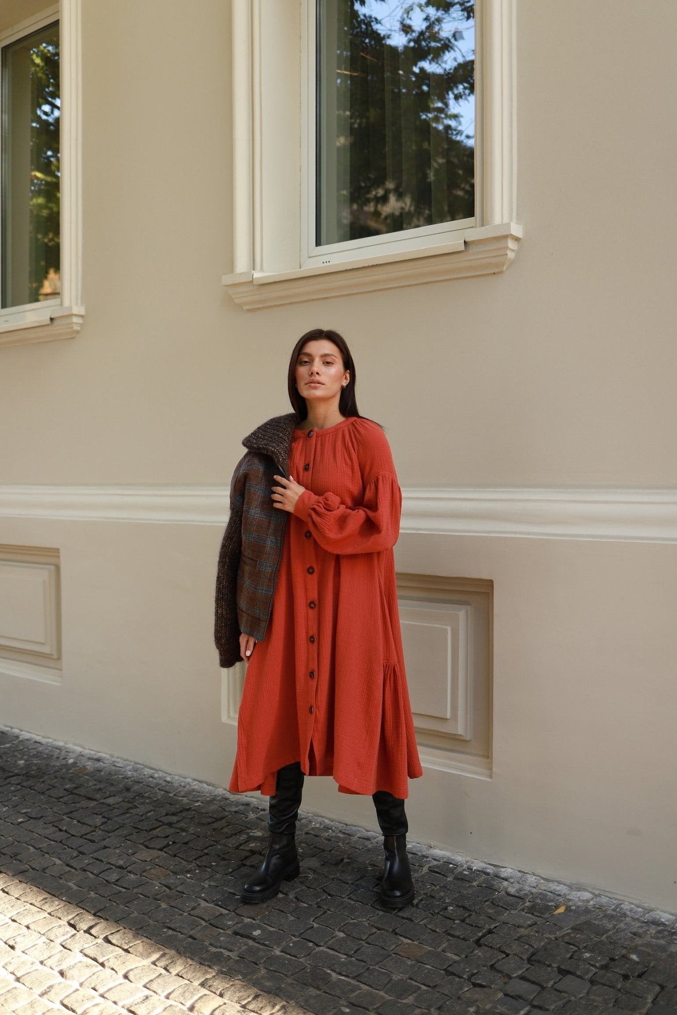 Universal Midi Muslin Dress "Olenka" in Teracote - NiSO