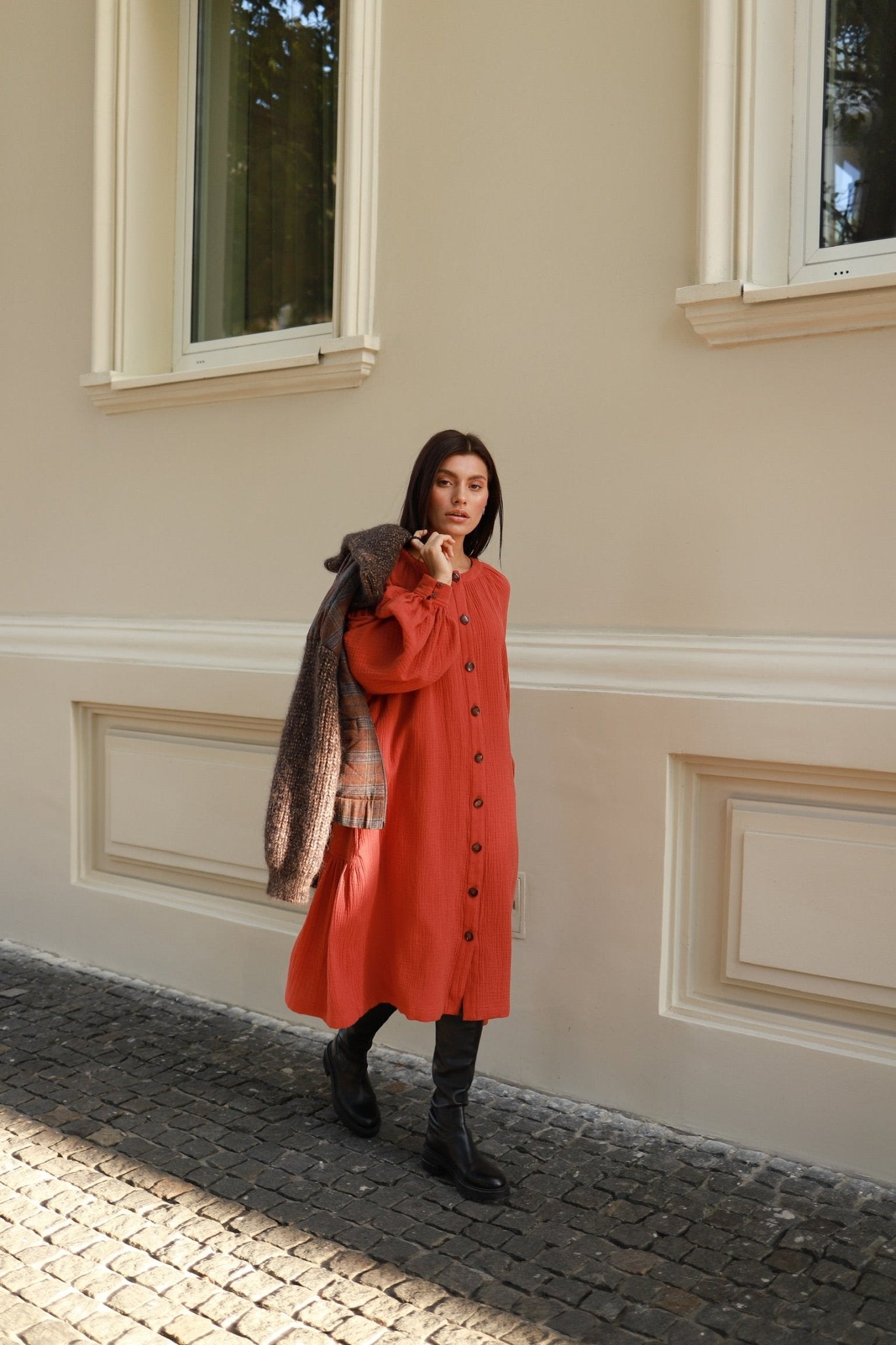 Universal Midi Muslin Dress "Olenka" in Teracote - NiSO