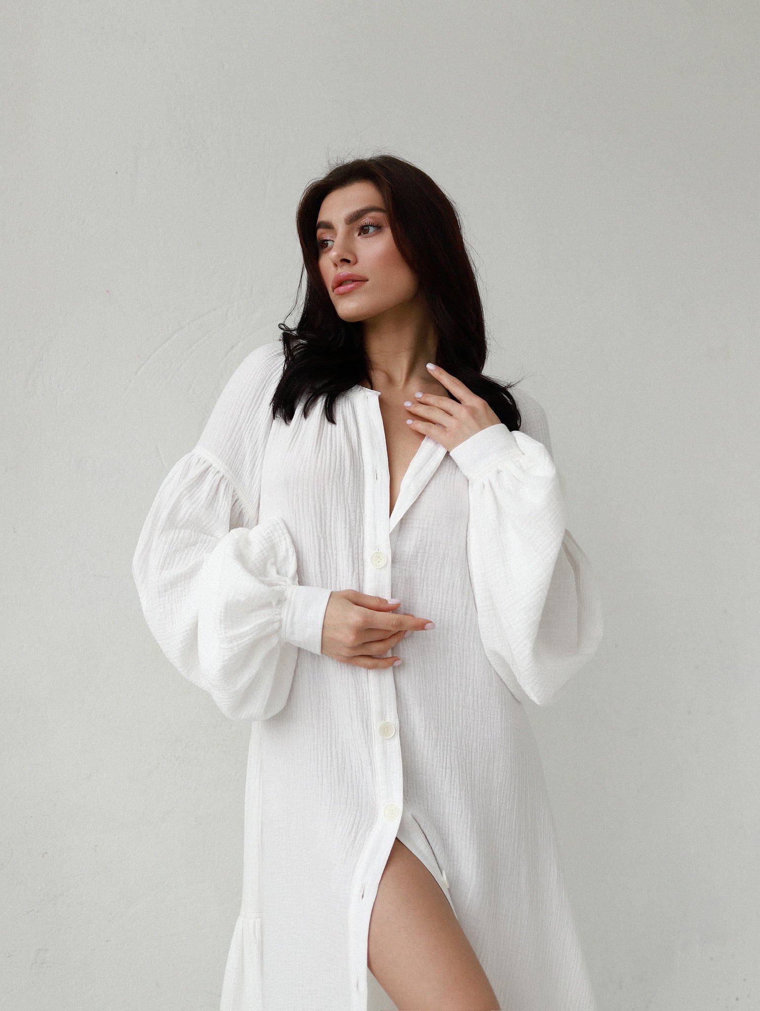 Universal Midi Muslin Dress "Olenka" in White - NiSO