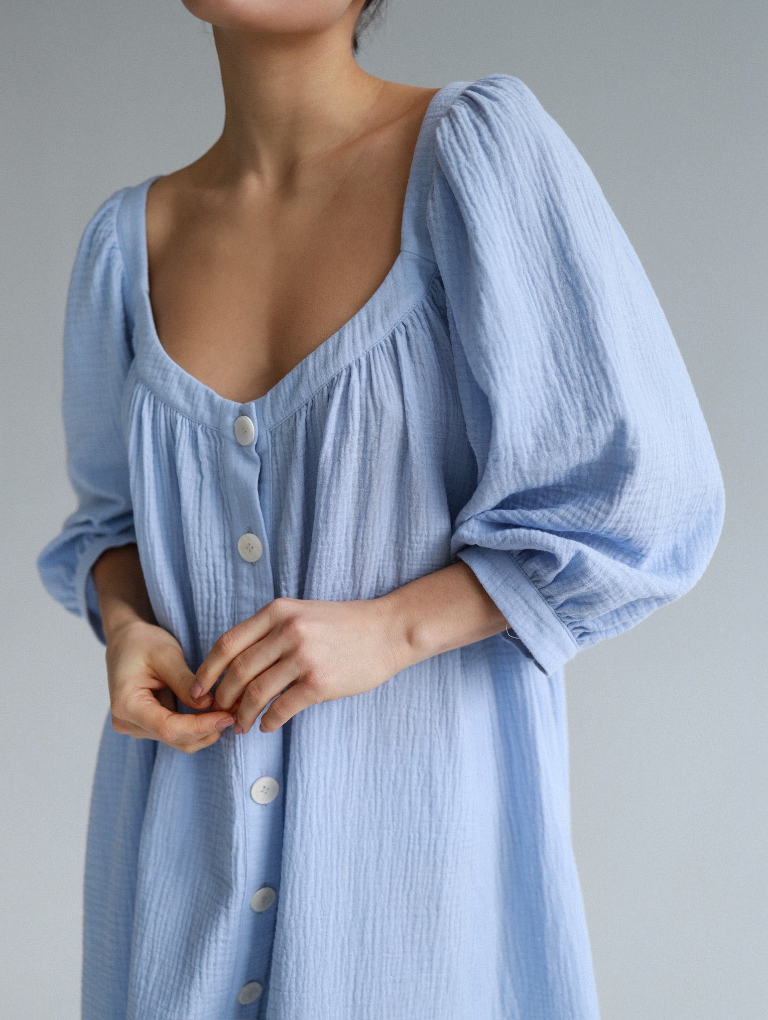 Universal Short Muslin Summer Dress in Blue - NiSO