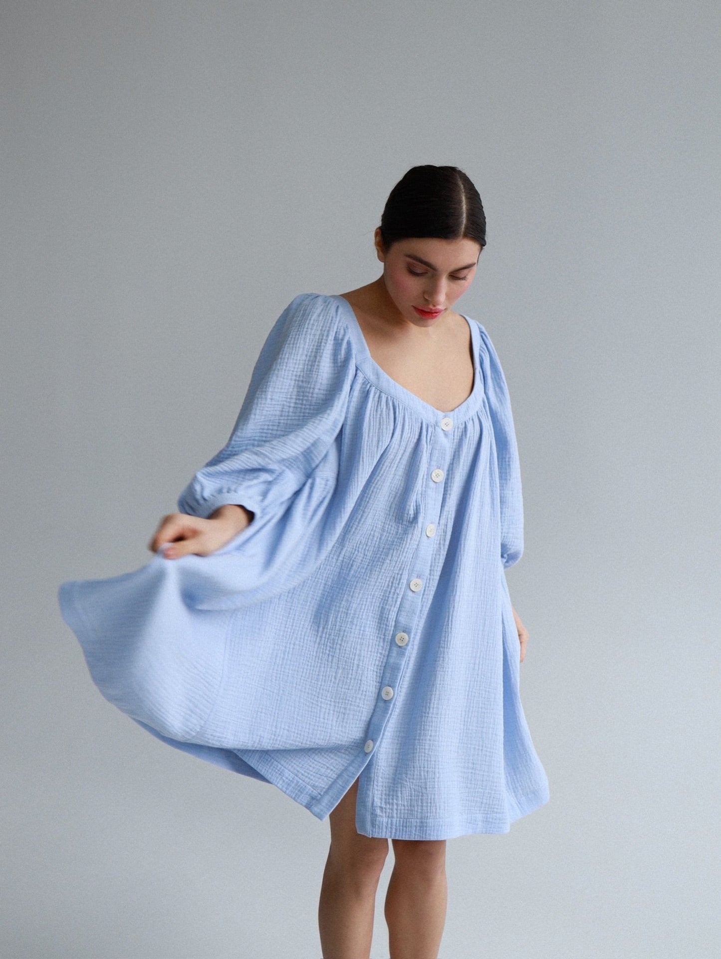 Universal Short Muslin Summer Dress in Blue - NiSO