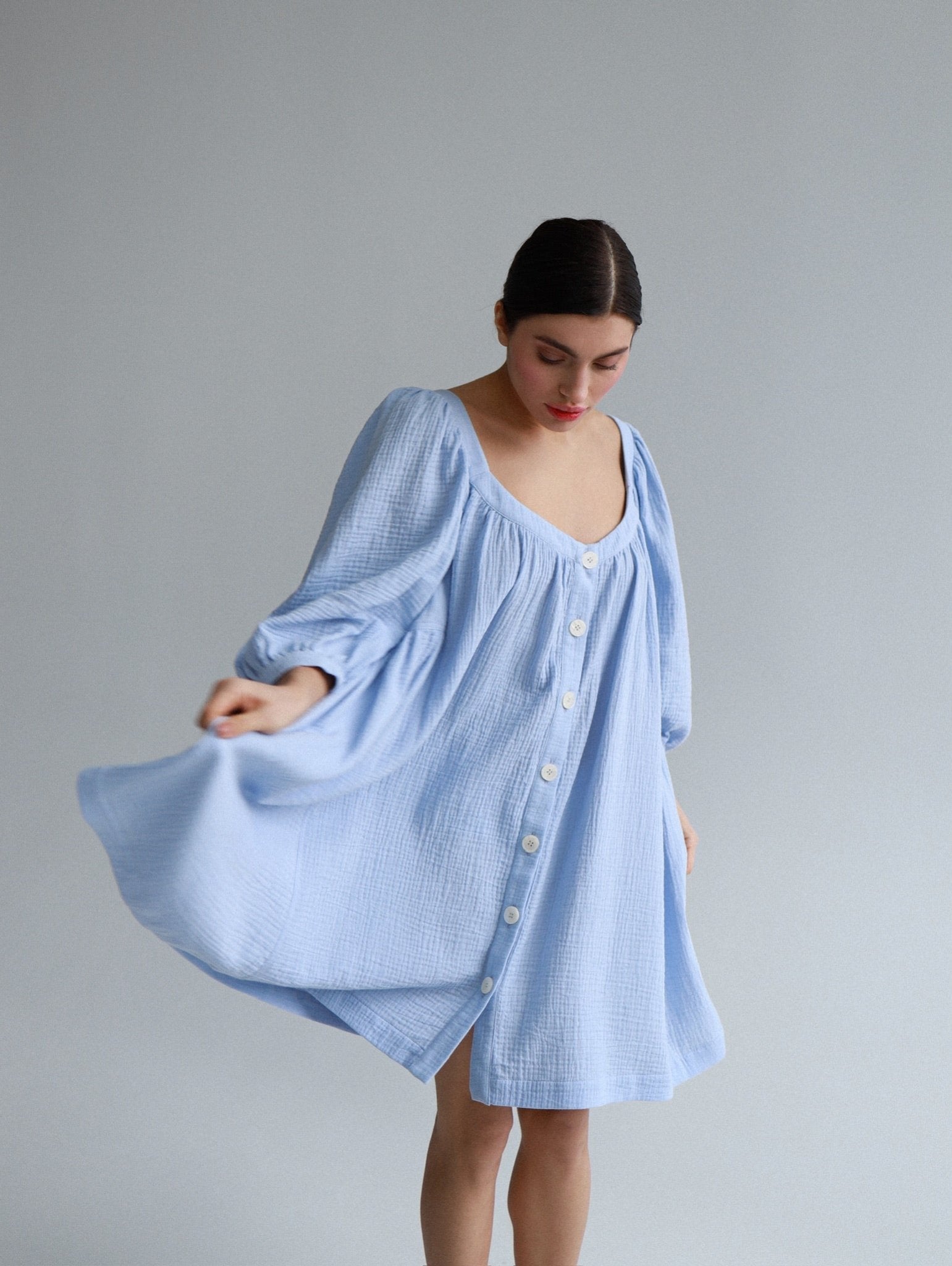 Universal Short Muslin Summer Dress in Blue - NiSO