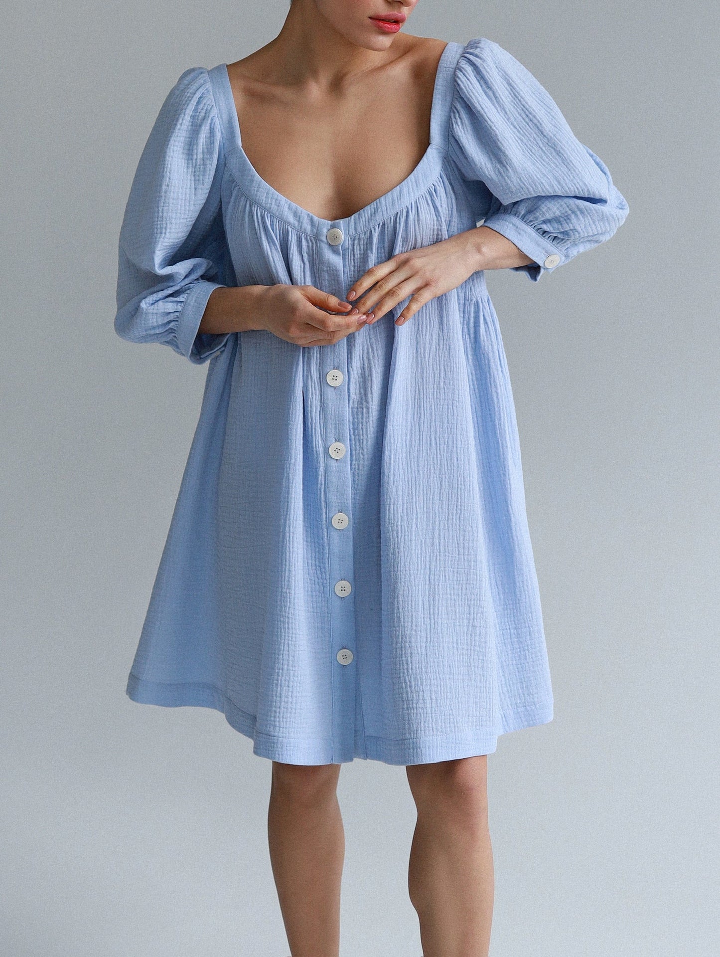 Universal Short Muslin Summer Dress in Blue - NiSO