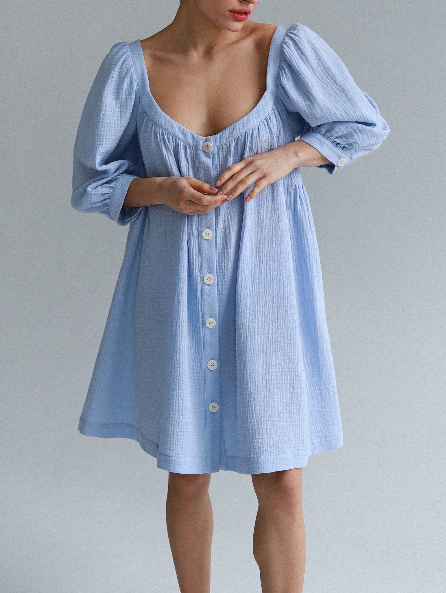 Universal Short Muslin Summer Dress in Blue - NiSO