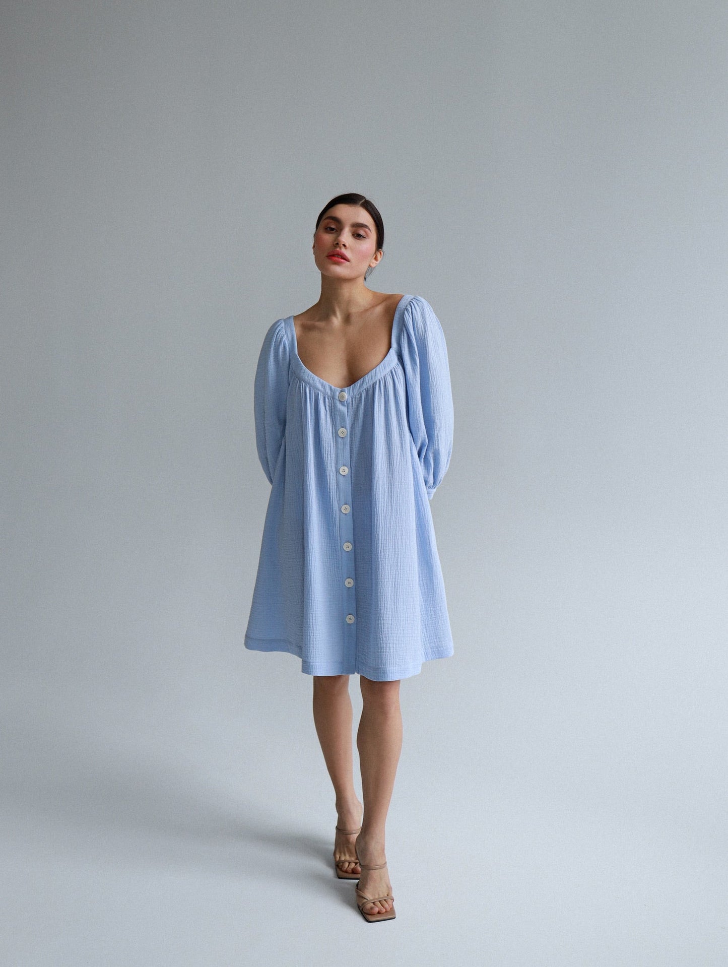 Universal Short Muslin Summer Dress in Blue - NiSO