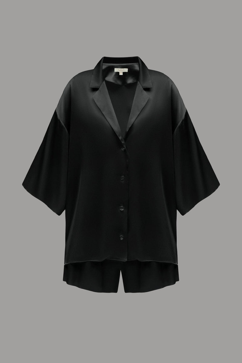 Pure Silk Blouse and Shorts Set in Black - NiSO