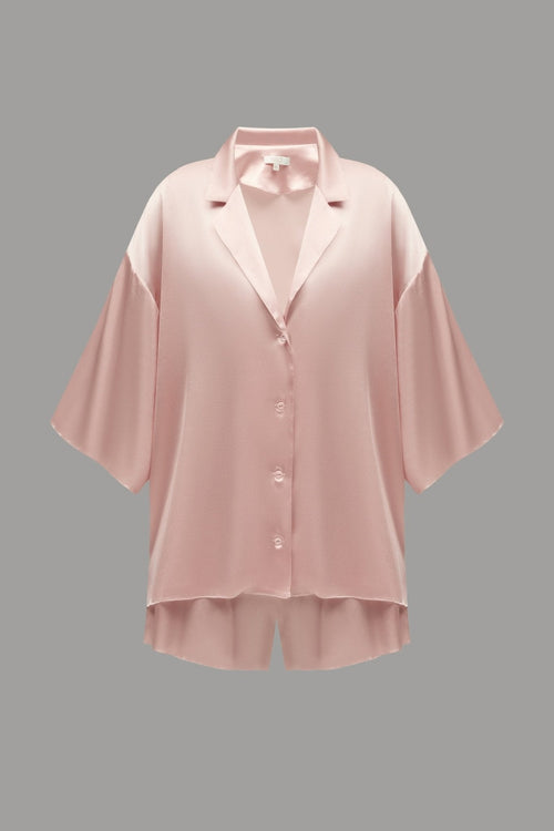 Pure Silk Blouse and Shorts Set in Powder - NiSO