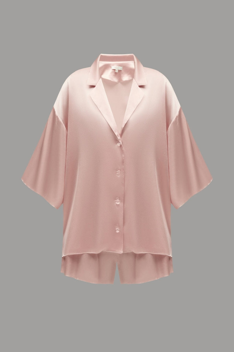 Pure Silk Blouse and Shorts Set in Powder - NiSO