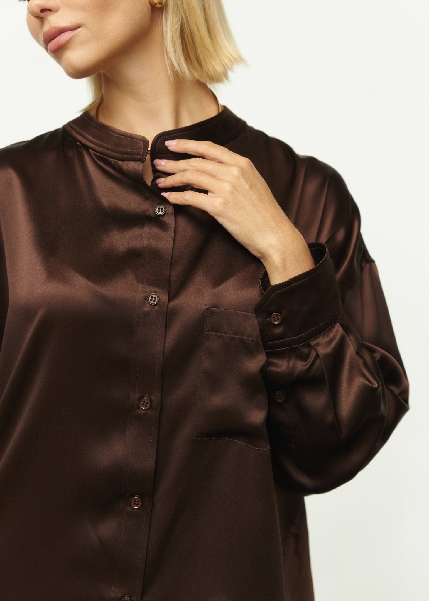Pure Silk Blouse with Trousers Set in Brown - NiSO