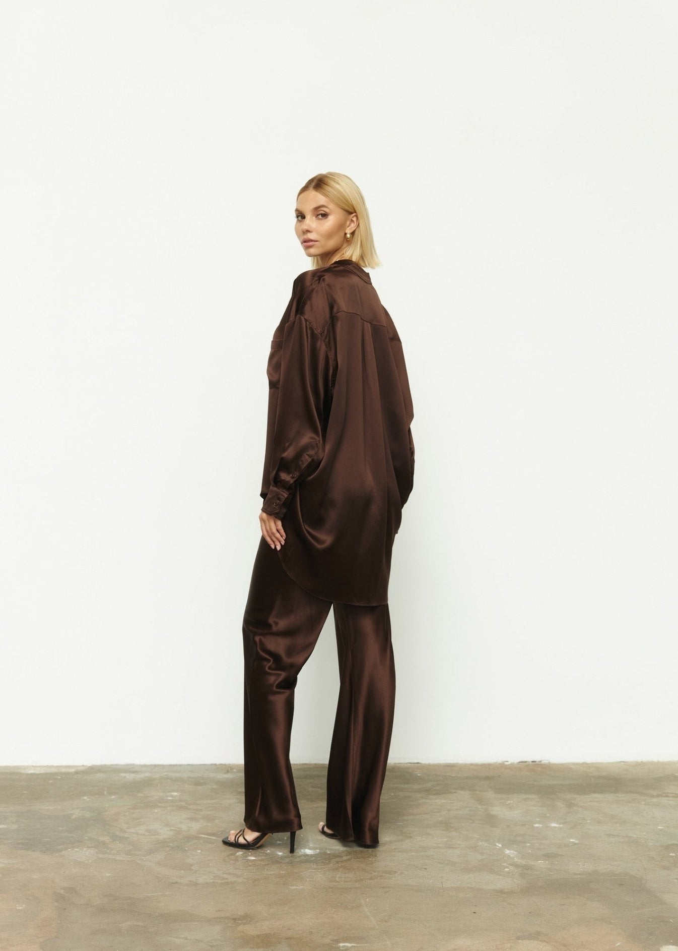 Silk Trousers in Brown - NiSO - Silk Trousers - Silk trousers