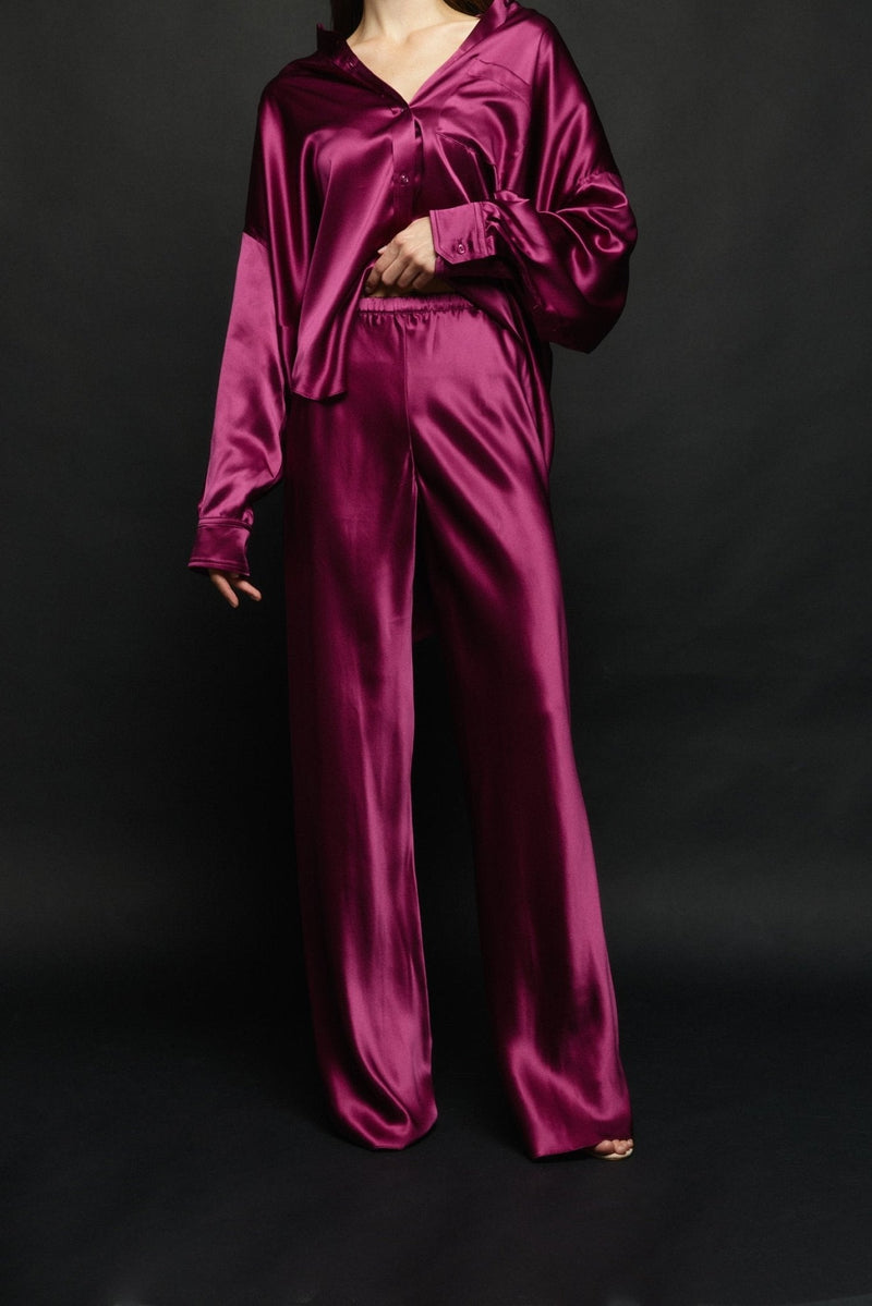 Silk Trousers in Burgundy - NiSO - Silk Trousers