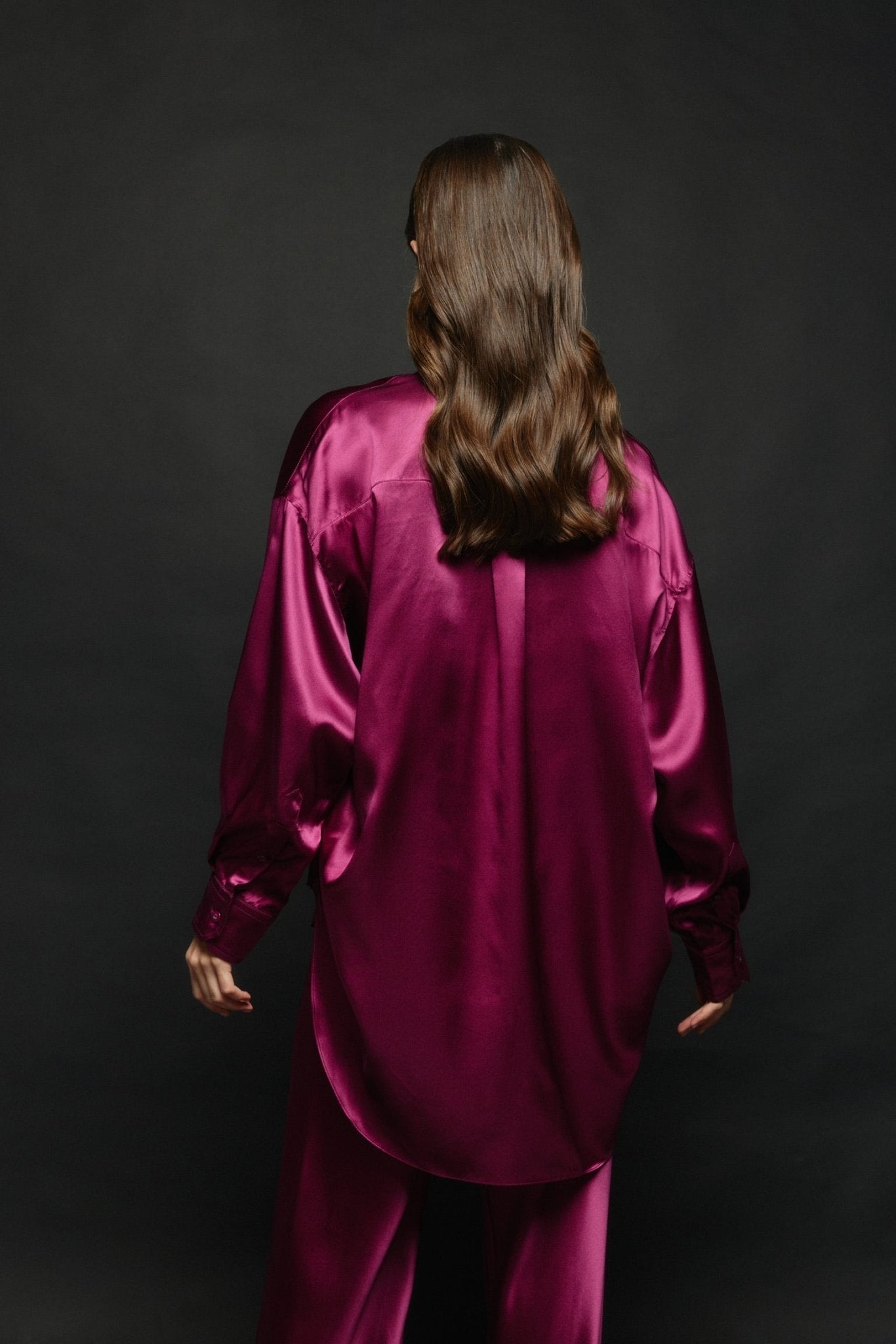 Pure Silk Blouse with Trousers Set in Burgundy - NiSO