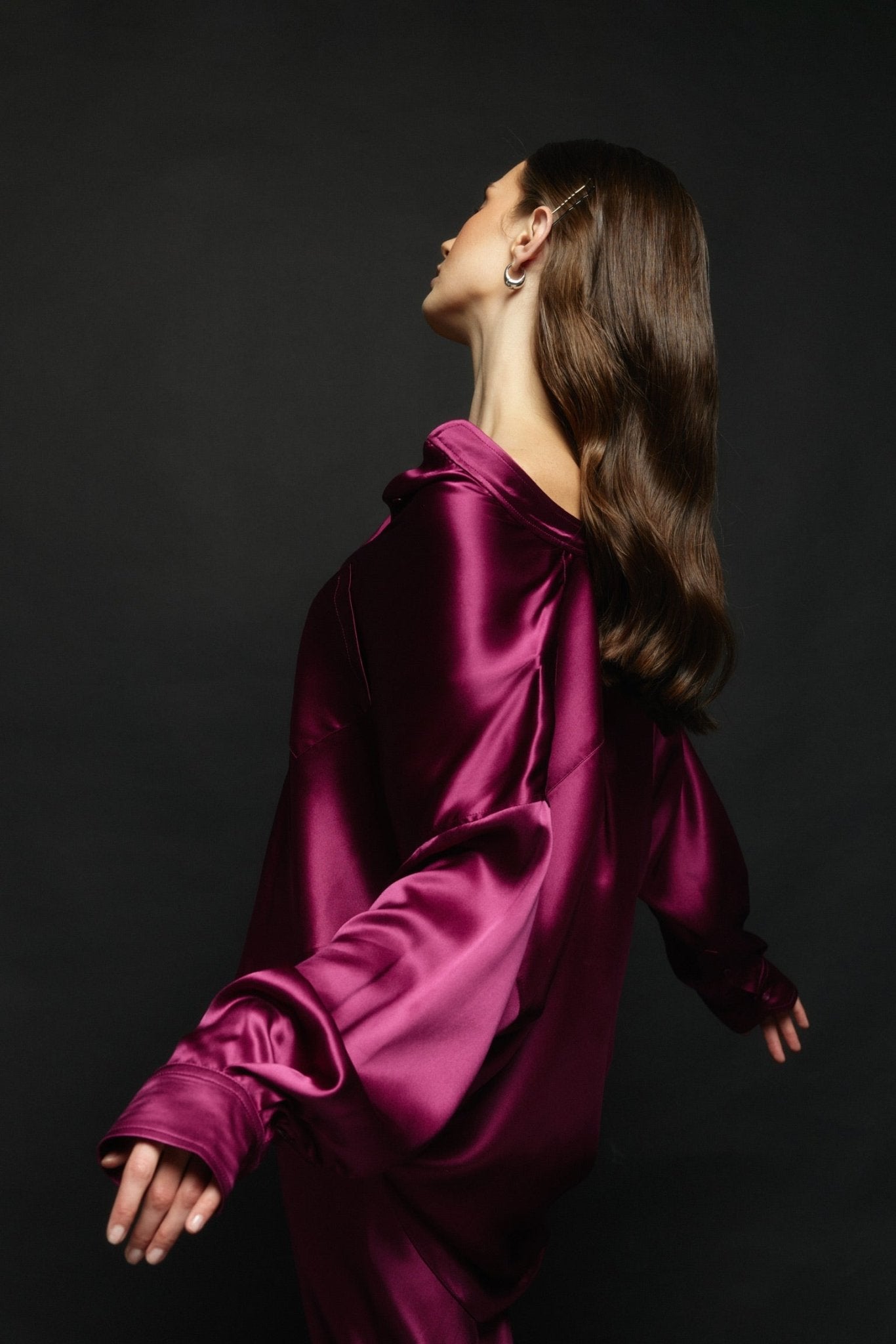 Pure Silk Blouse with Trousers Set in Burgundy - NiSO