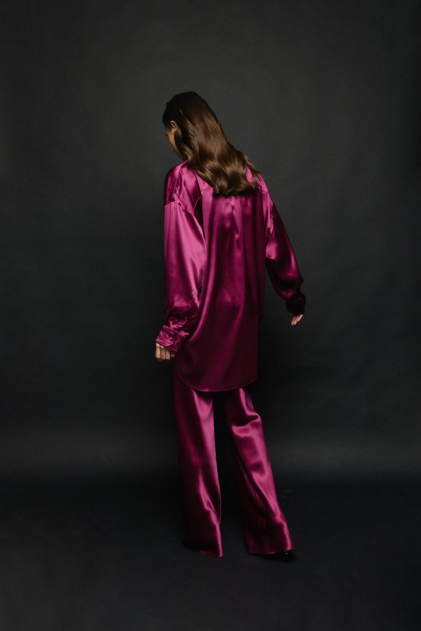 Silk Trousers in Burgundy - NiSO - Silk Trousers
