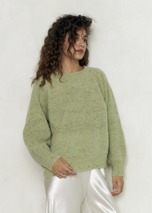 RUTA Ribbed - knit Cashmere Sweater in Melange Green - NiSO