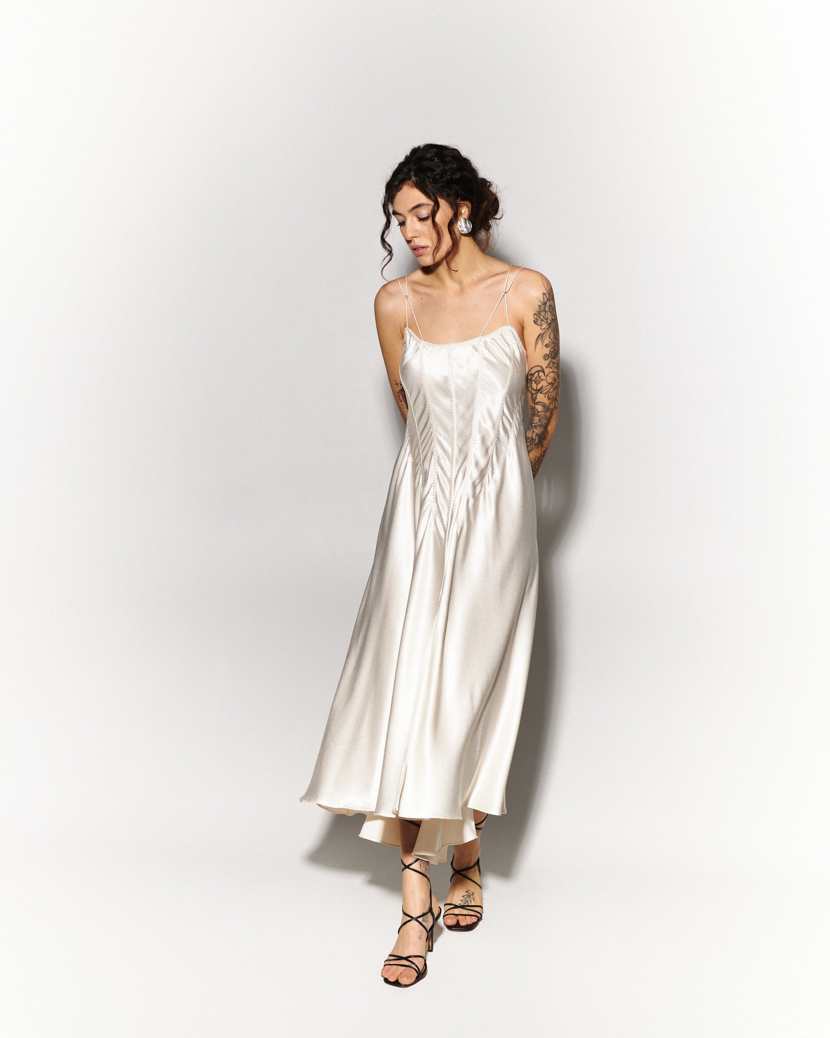 Silk Blend Dress in White - NiSO