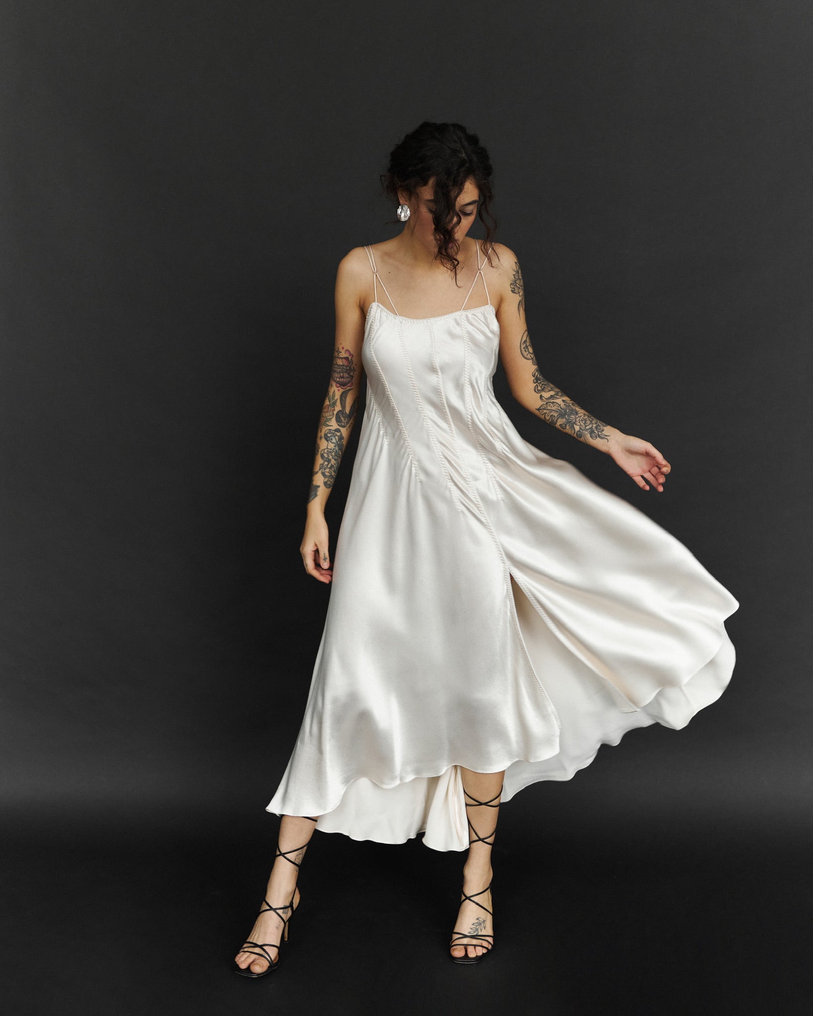 Silk Blend Dress in White - NiSO
