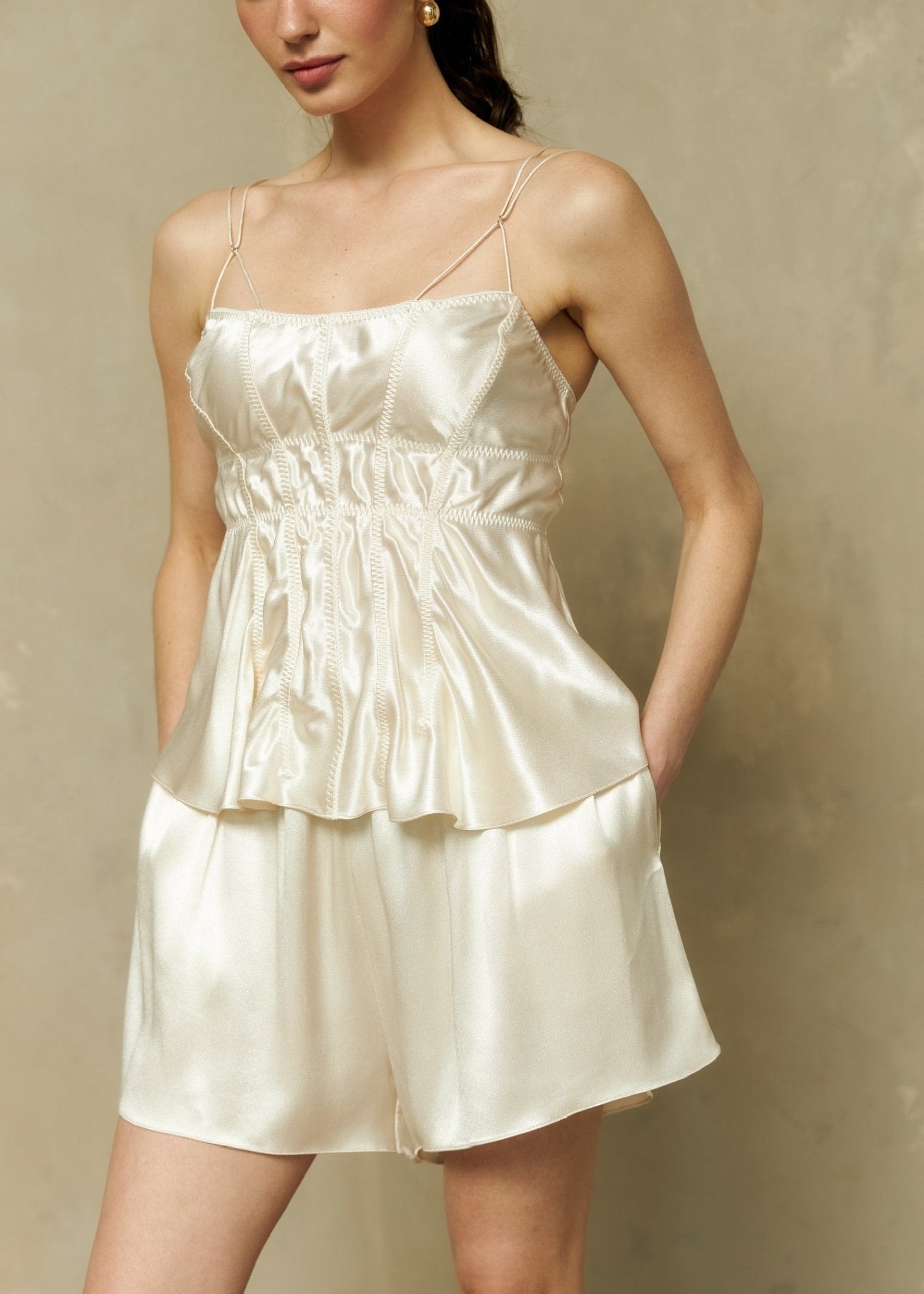 Silk Blend Long Top in Champagne - NiSO