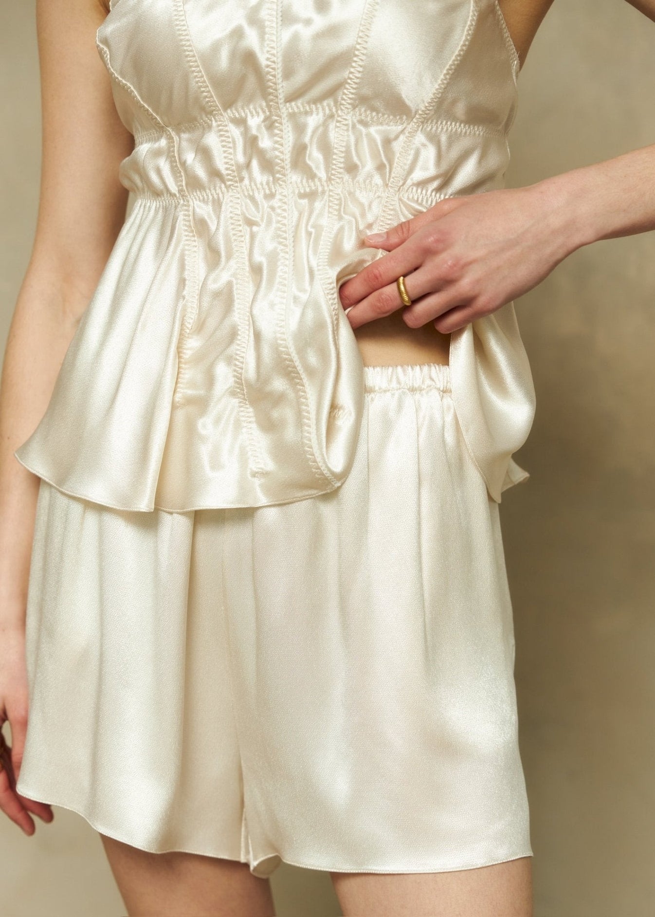 Silk Blend Long Top in Champagne - NiSO