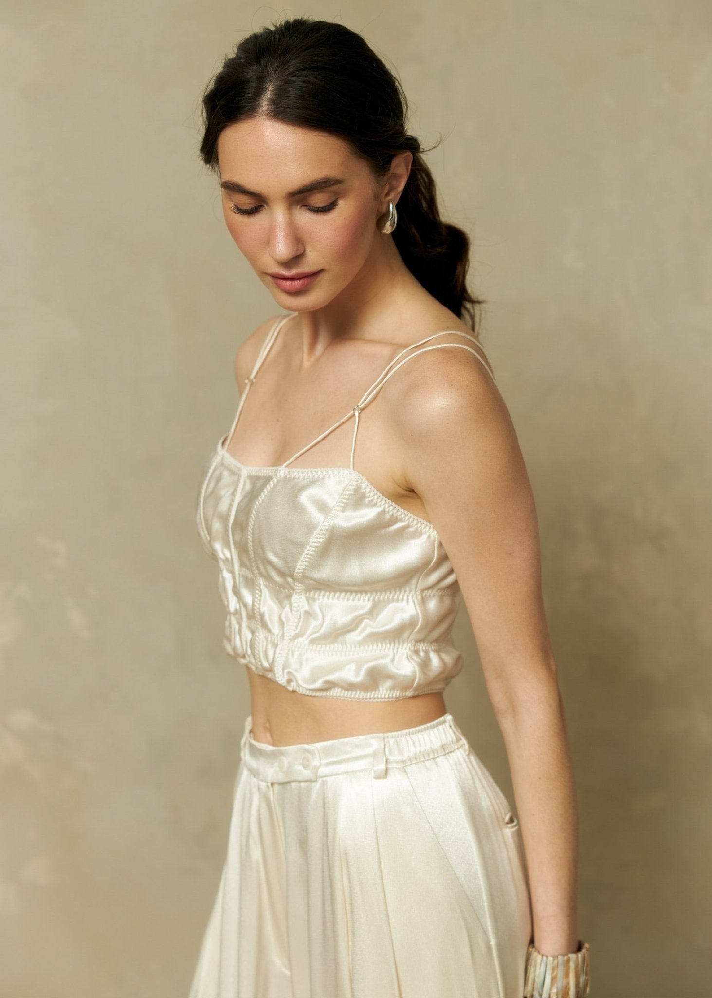 Silk Blend Midi Top in Champagne - NiSO