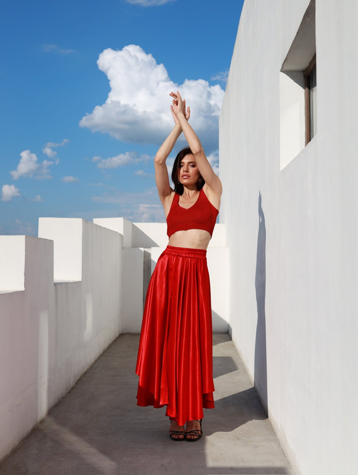 Silk Blend Skirt in Red - NiSO