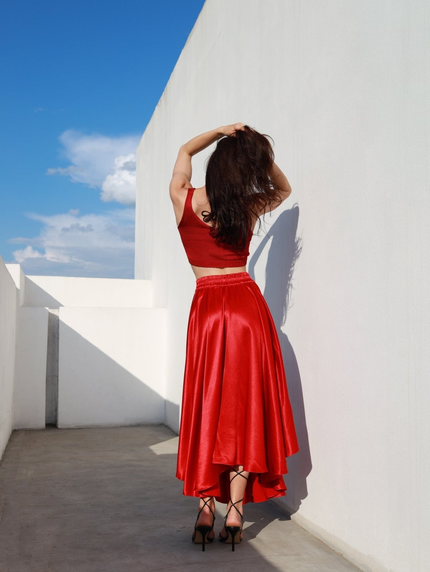 Silk Blend Skirt in Red - NiSO