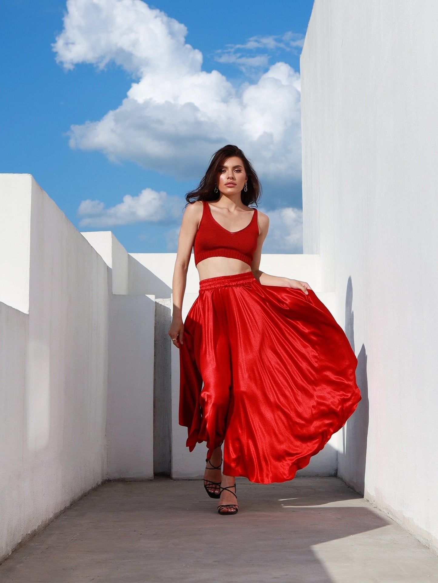Silk Blend Skirt in Red - NiSO
