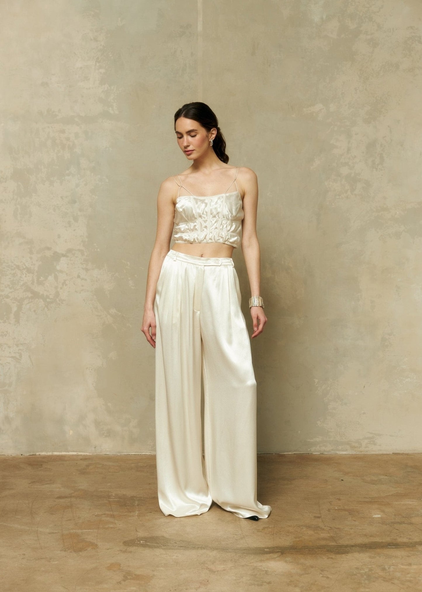 Silk Blend Trousers in Champagne - NiSO