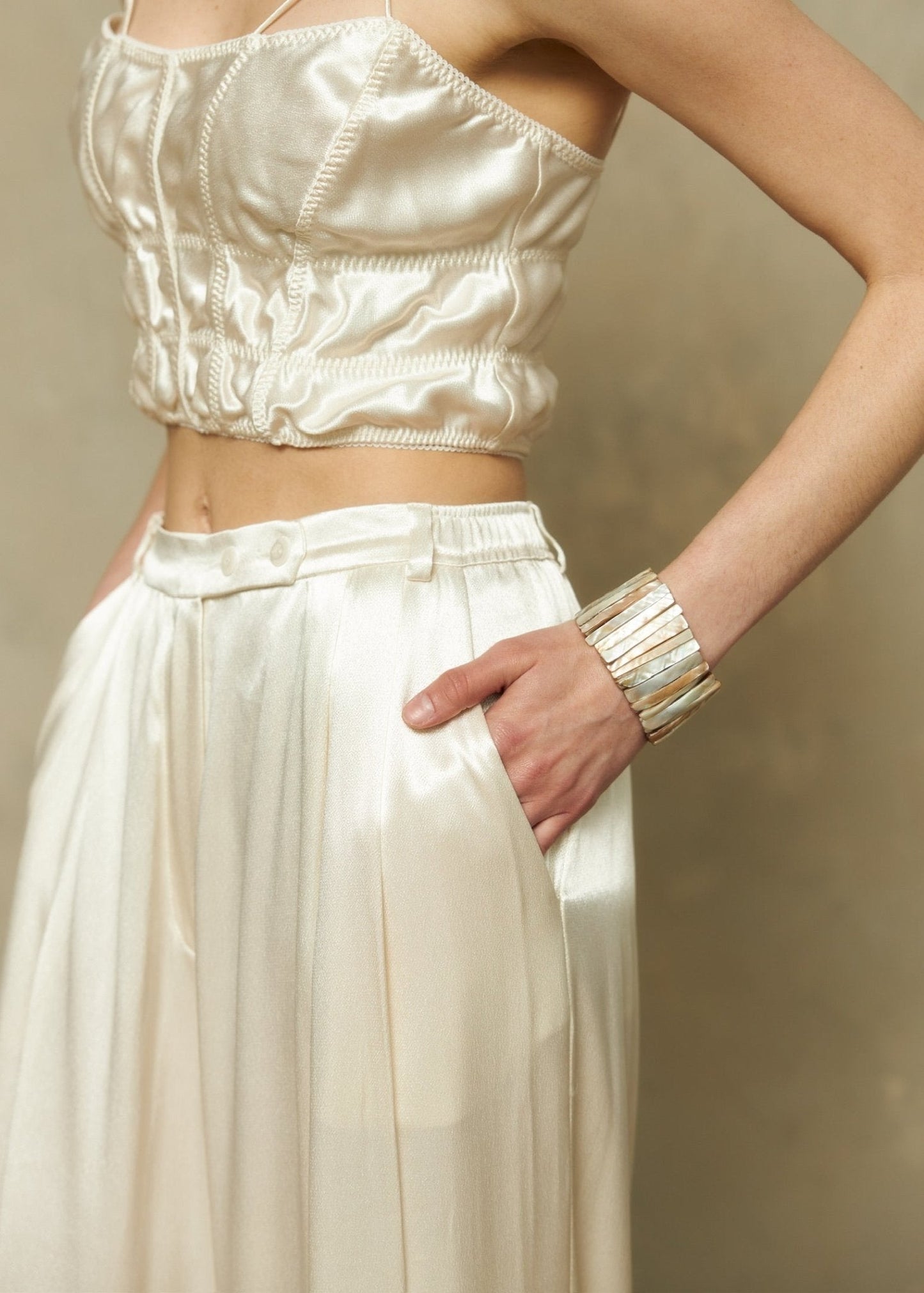 Silk Blend Trousers in Champagne - NiSO