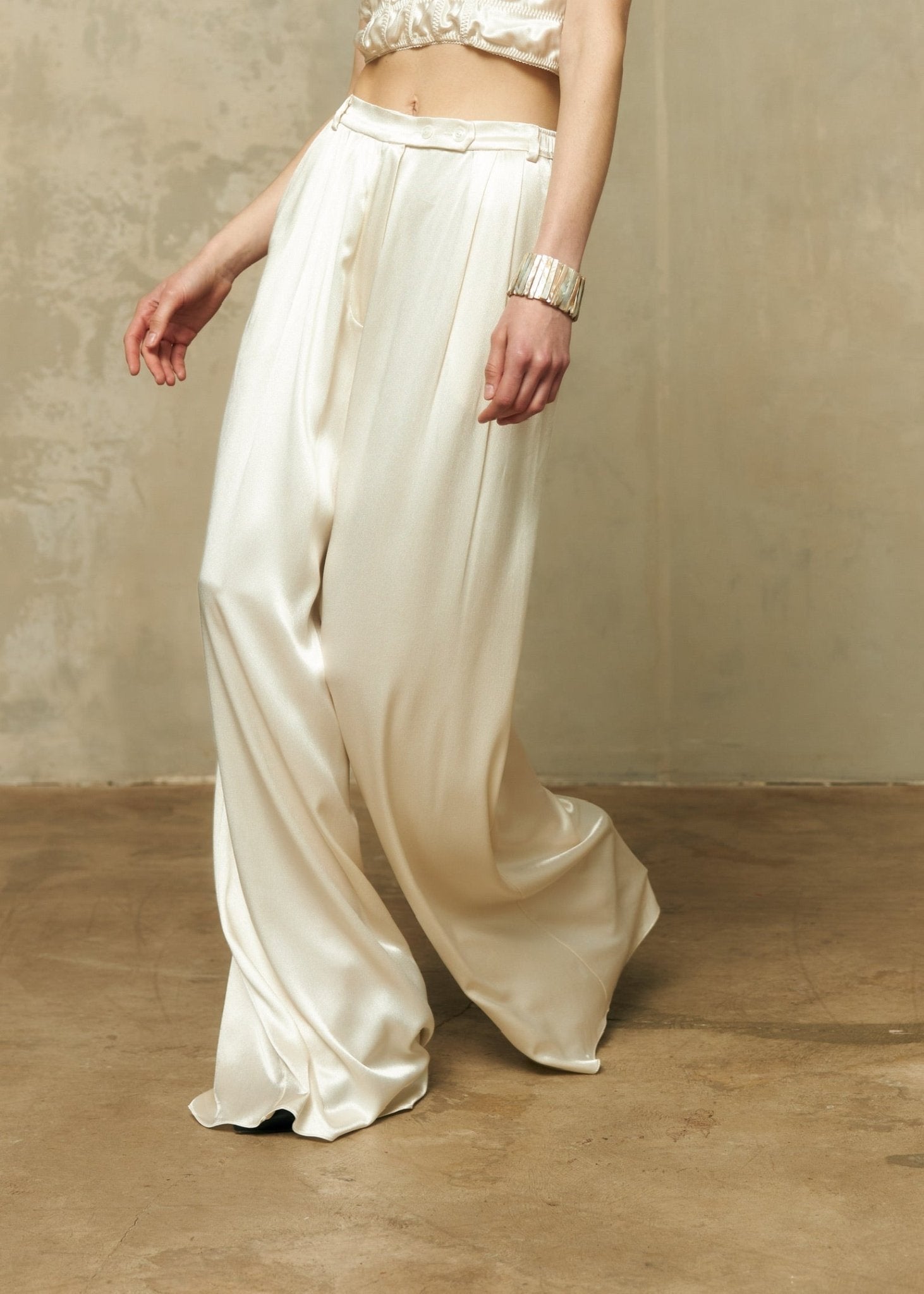 Silk Blend Trousers in Champagne - NiSO