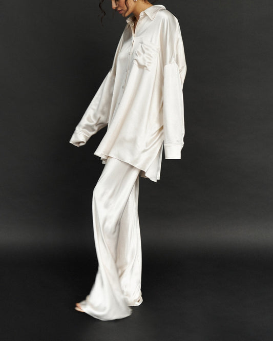 Silk Blend Trousers in White - NiSO