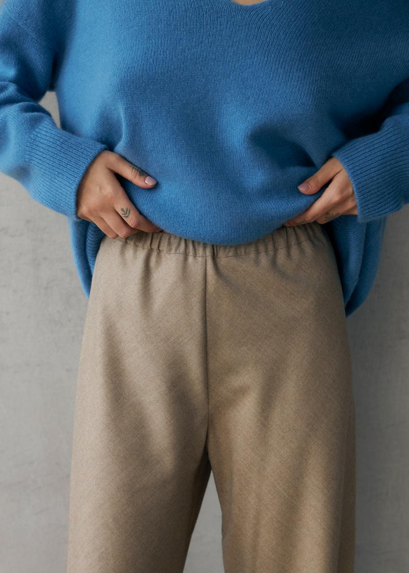 Wool Palazzo Trousers in Beige - NiSO