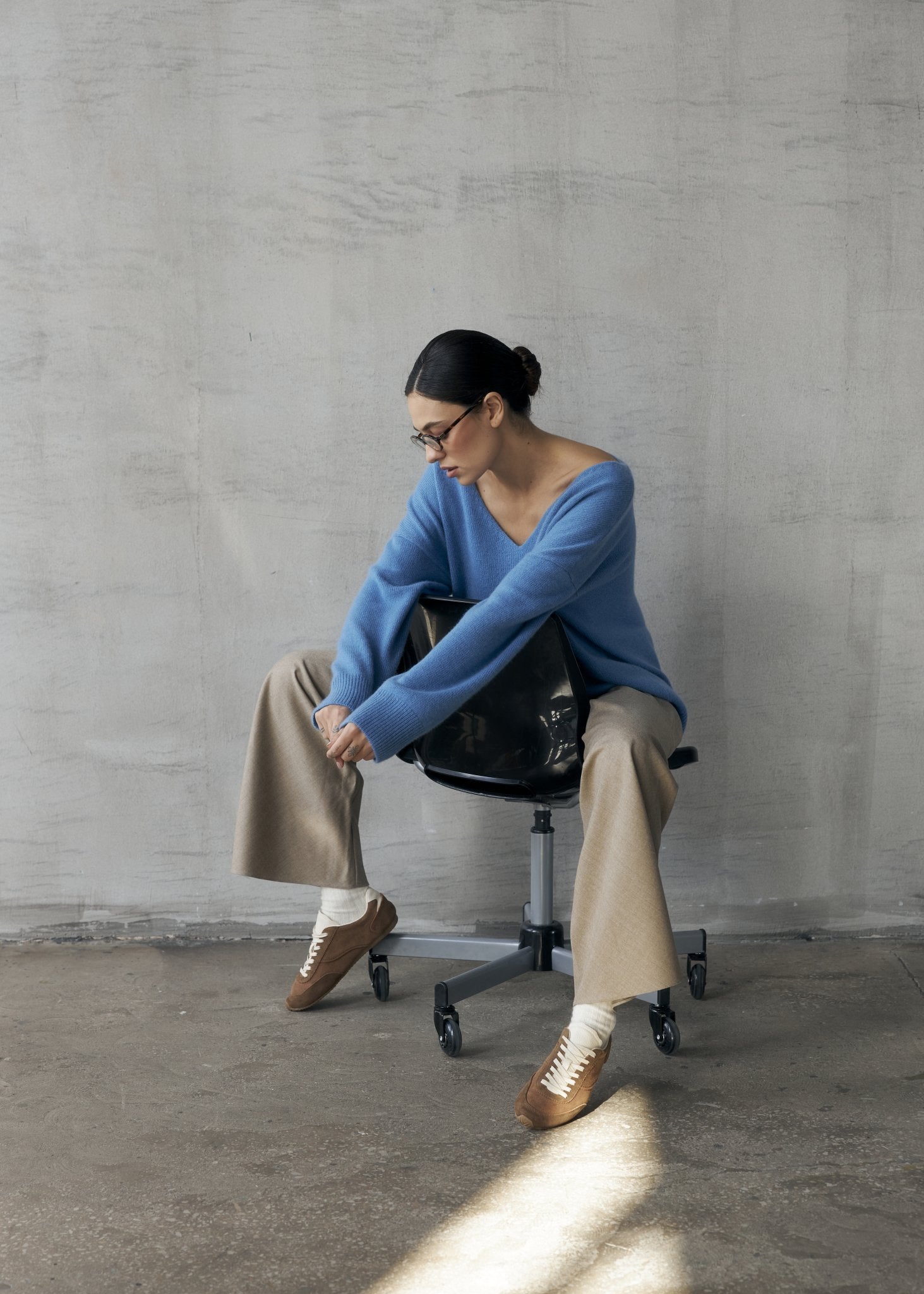 Wool Palazzo Trousers in Beige - NiSO