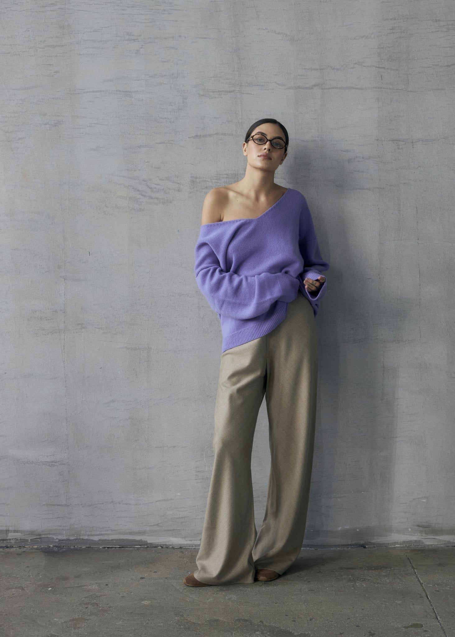 Wool Palazzo Trousers in Beige - NiSO