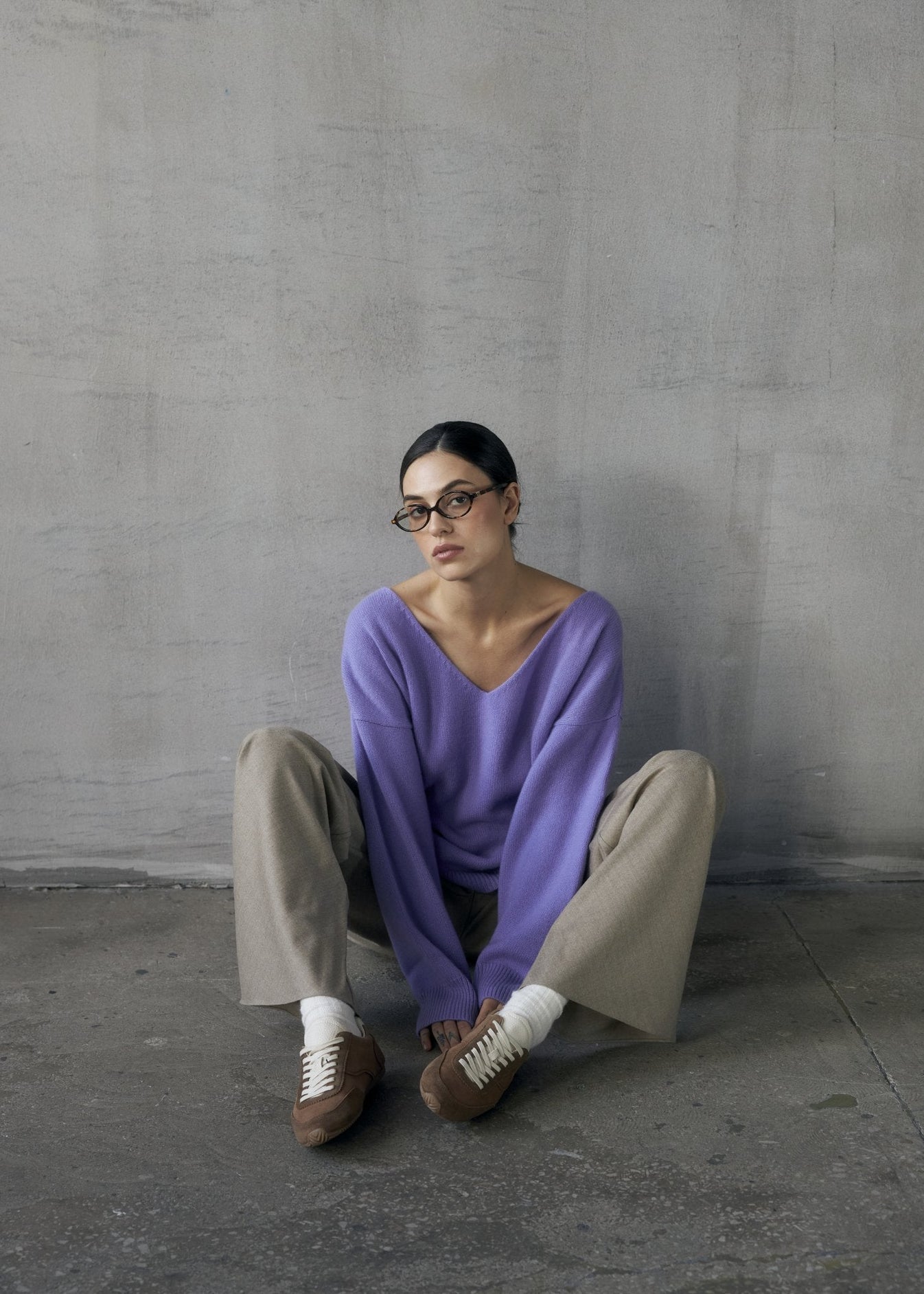 Wool Palazzo Trousers in Beige - NiSO