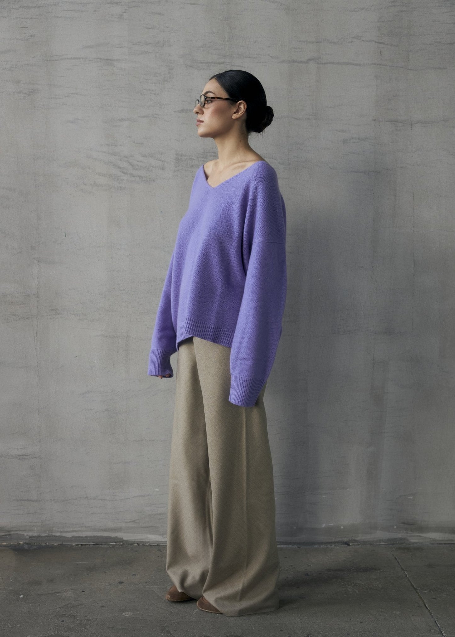 Wool Palazzo Trousers in Beige - NiSO