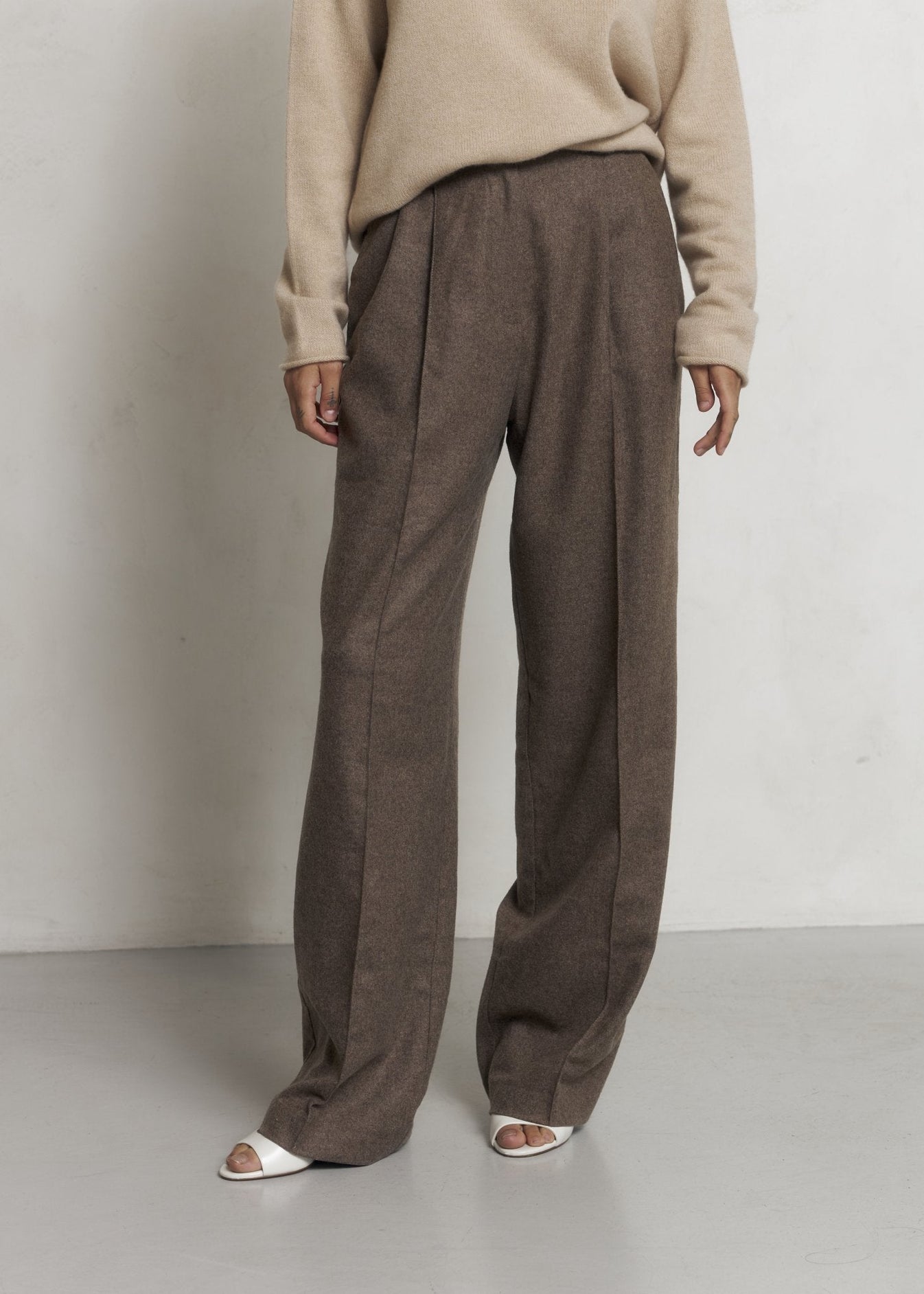 Wool Palazzo Trousers in Brown - NiSO